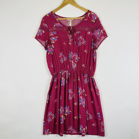 Matilda‎ Jane Mauve Lace Trim Pin Tuck Front Dress Rayon Floral Womens Sz Large - Picture 1 of 8